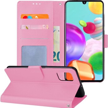 Betaalbare Hoesjes Samsung Galaxy A41 Hoesje Book Case Kunstleer Cover Hoes - Lichtroze