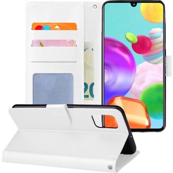 Betaalbare Hoesjes Samsung Galaxy A41 Hoesje Book Case Kunstleer Cover Hoes - Wit