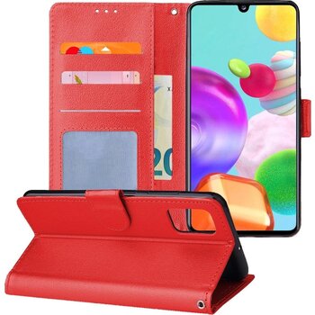 Betaalbare Hoesjes Samsung Galaxy A41 Hoesje Book Case Kunstleer Cover Hoes - Rood