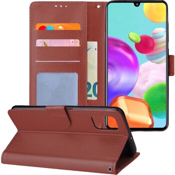 Betaalbare Hoesjes Samsung Galaxy A41 Hoesje Book Case Kunstleer Cover Hoes - Bruin