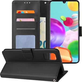 Betaalbare Hoesjes Samsung Galaxy A41 Hoesje Book Case Kunstleer Cover Hoes - Zwart