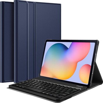 Betaalbare Hoesjes Samsung Galaxy Tab S6 Lite Hoesje Bluetooth Toetsenbord Hoes - Donker Blauw