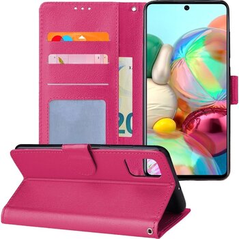 Betaalbare Hoesjes Samsung Galaxy A71 Hoesje Book Case Kunstleer Cover Hoes - Donkerroze