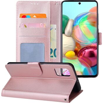 Betaalbare Hoesjes Samsung Galaxy A71 Hoesje Book Case Kunstleer Cover Hoes - Rose goud