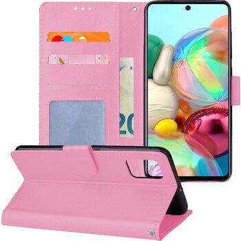 Betaalbare Hoesjes Samsung Galaxy A71 Hoesje Book Case Kunstleer Cover Hoes - Lichtroze