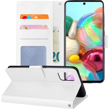 Betaalbare Hoesjes Samsung Galaxy A71 Hoesje Book Case Kunstleer Cover Hoes - Wit