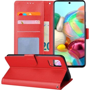 Betaalbare Hoesjes Samsung Galaxy A71 Hoesje Book Case Kunstleer Cover Hoes - Rood