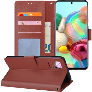 Betaalbare Hoesjes Samsung Galaxy A71 Hoesje Book Case Kunstleer Cover Hoes - Bruin