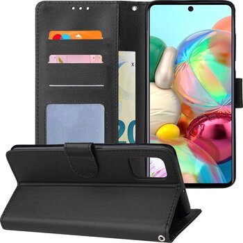 Betaalbare Hoesjes Samsung Galaxy A71 Hoesje Book Case Kunstleer Cover Hoes - Zwart