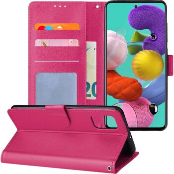 Betaalbare Hoesjes Samsung Galaxy A51 Hoesje Book Case Kunstleer Cover Hoes - Donkerroze