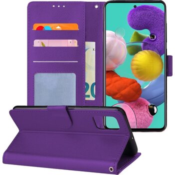 Betaalbare Hoesjes Samsung Galaxy A51 Hoesje Book Case Kunstleer Cover Hoes - Paars