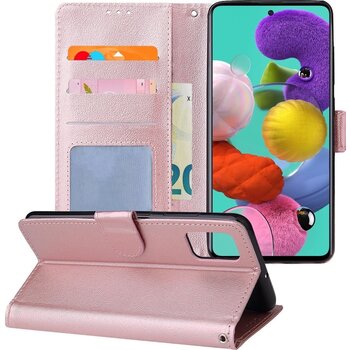 Betaalbare Hoesjes Samsung Galaxy A51 Hoesje Book Case Kunstleer Cover Hoes - Rose goud