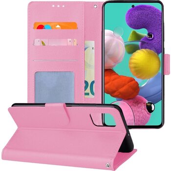 Betaalbare Hoesjes Samsung Galaxy A51 Hoesje Book Case Kunstleer Cover Hoes - Lichtroze