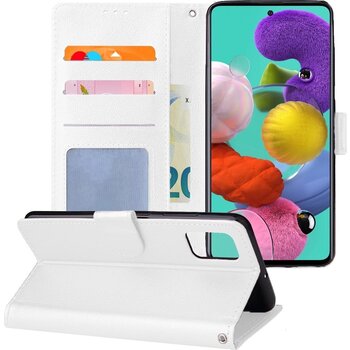 Betaalbare Hoesjes Samsung Galaxy A51 Hoesje Book Case Kunstleer Cover Hoes - Wit