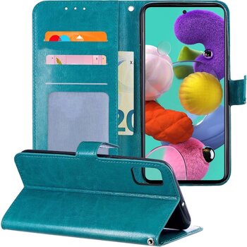 Betaalbare Hoesjes Samsung Galaxy A51 Hoesje Book Case Kunstleer Cover Hoes - Turquoise