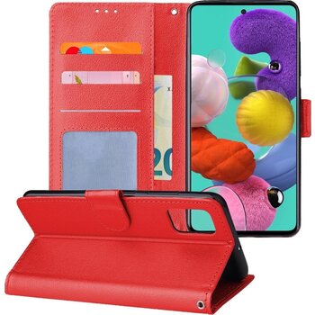 Betaalbare Hoesjes Samsung Galaxy A51 Hoesje Book Case Kunstleer Cover Hoes - Rood