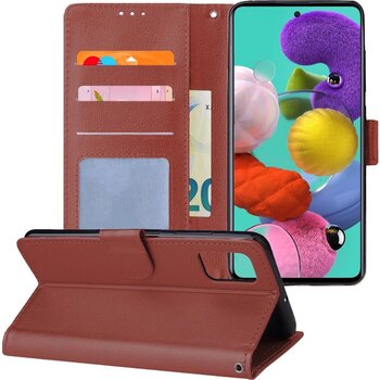 Betaalbare Hoesjes Samsung Galaxy A51 Hoesje Book Case Kunstleer Cover Hoes - Bruin