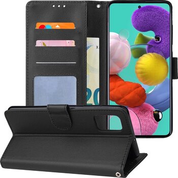 Betaalbare Hoesjes Samsung Galaxy A51 Hoesje Book Case Kunstleer Cover Hoes - Zwart