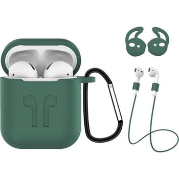 Betaalbare Hoesjes Hoes voor Apple AirPods Hoesje Case 3-in-1 Siliconen Cover - Midnight Green