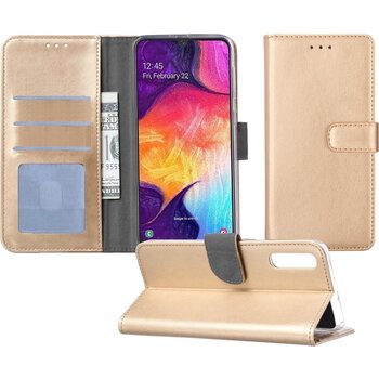 Betaalbare Hoesjes Samsung Galaxy A50 Hoesje Book Case Kunstleer Cover Hoes - Goud