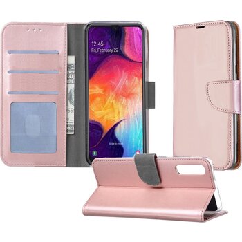 Betaalbare Hoesjes Samsung Galaxy A50 Hoesje Book Case Kunstleer Cover Hoes - Rose goud