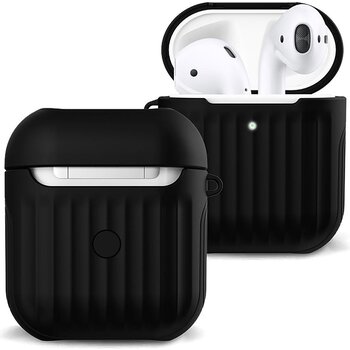 Betaalbare Hoesjes Hoes Voor Apple AirPods Case Hoesje Hard Cover Ribbels - Zwart