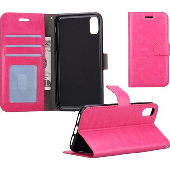 Apple iPhone X/10 Hoesje Book Case Kunstleer Cover Hoes - Donkerroze