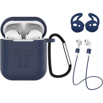 Hoes voor Apple AirPods 2 Hoesje 3-in-1 Siliconen Cover - Donker Blauw