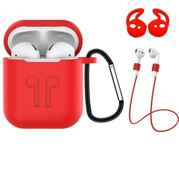 Betaalbare Hoesjes Hoes voor Apple AirPods 2 Hoesje Case 3-in-1 Siliconen Cover - Rood