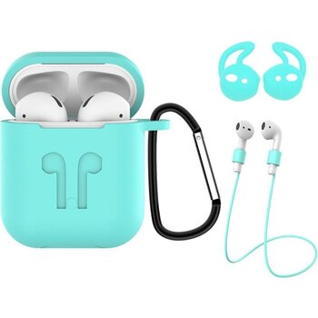 Betaalbare Hoesjes Hoesje voor Apple AirPods 1 Hoes Case 3-in-1 Siliconen Cover - Turquoise