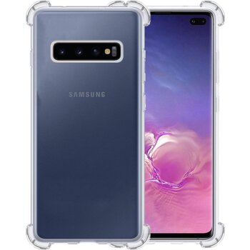 Betaalbare Hoesjes Samsung Galaxy S10+ Hoesje Siliconen Shock Proof Hoes Case Cover - Transparant