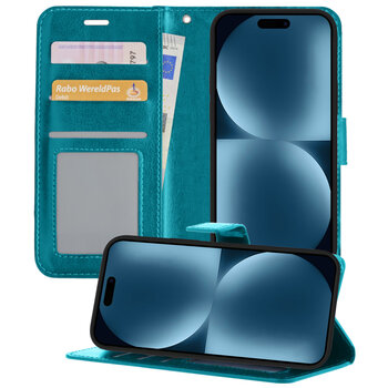 Betaalbare Hoesjes Apple iPhone 15 Hoesje Book Case Kunstleer Cover Hoes - Turquoise