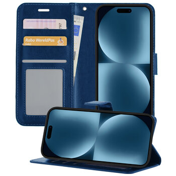 Apple iPhone 15 Plus Hoesje Book Case Kunstleer Cover Hoes - Donkerblauw