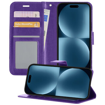 Apple iPhone 15 Plus Hoesje Book Case Kunstleer Cover Hoes - Paars