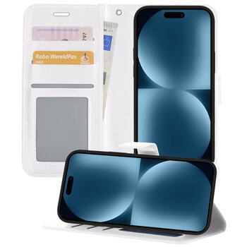 Apple iPhone 15 Pro Max Hoesje Book Case Kunstleer Cover Hoes - Wit