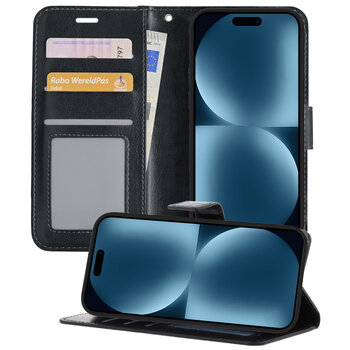 Apple iPhone 15 Pro Max Hoesje Book Case Kunstleer Cover Hoes - Zwart