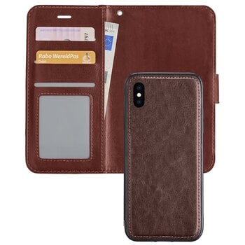 Betaalbare Hoesjes iPhone Xs Max Book Case Kunstleer Cover Hoes - Bruin