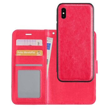 Betaalbare Hoesjes iPhone X/10 Book Case Kunstleer Cover Hoes - Donkerroze