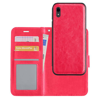 Betaalbare Hoesjes iPhone XR Book Case Kunstleer Cover Hoes - Donkerroze