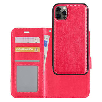 Betaalbare Hoesjes iPhone 12 Pro Max Book Case Kunstleer Cover Hoes - Donkerroze