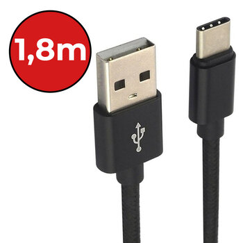 USB-C Kabels Oplaadkabel Datakabel USB C Kabel Nylon Gevlochten - USB C naar USB A Kabel - USB C Oplader - 1.8 meter - Zwart