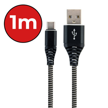 USB-C Kabels Oplaadkabel Datakabel USB C Kabel Nylon Gevlochten - USB C naar USB A Kabel - USB C Oplader - 1 meter - Zwart/Wit