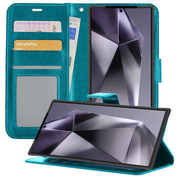 Betaalbare Hoesjes Samsung Galaxy S24 Ultra Hoesje Book Case Kunstleer Cover Hoes - Turquoise