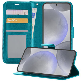 Betaalbare Hoesjes Samsung Galaxy S24 Plus Hoesje Book Case Kunstleer Cover Hoes - Turquoise