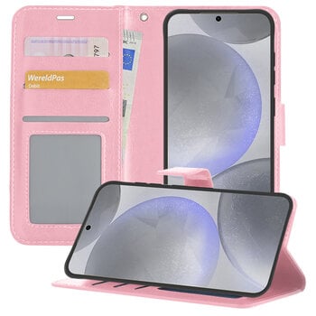 Betaalbare Hoesjes Samsung Galaxy S24 Plus Hoesje Book Case Kunstleer Cover Hoes - Lichtroze