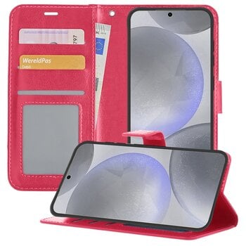 Betaalbare Hoesjes Samsung Galaxy S24 Plus Hoesje Book Case Kunstleer Cover Hoes - Donkerroze