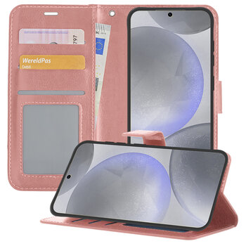 Betaalbare Hoesjes Samsung Galaxy S24 Hoesje Book Case Kunstleer Cover Hoes - Rose Goud