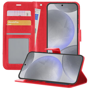 Betaalbare Hoesjes Samsung Galaxy S24 Hoesje Book Case Kunstleer Cover Hoes - Rood