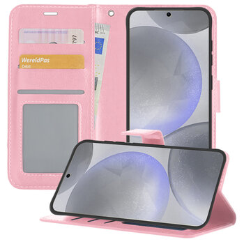 Betaalbare Hoesjes Samsung Galaxy S24 Hoesje Book Case Kunstleer Cover Hoes - Lichtroze