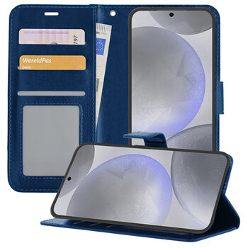 Samsung Galaxy S24 Hoesje Book Case Kunstleer Cover Hoes - Donkerblauw